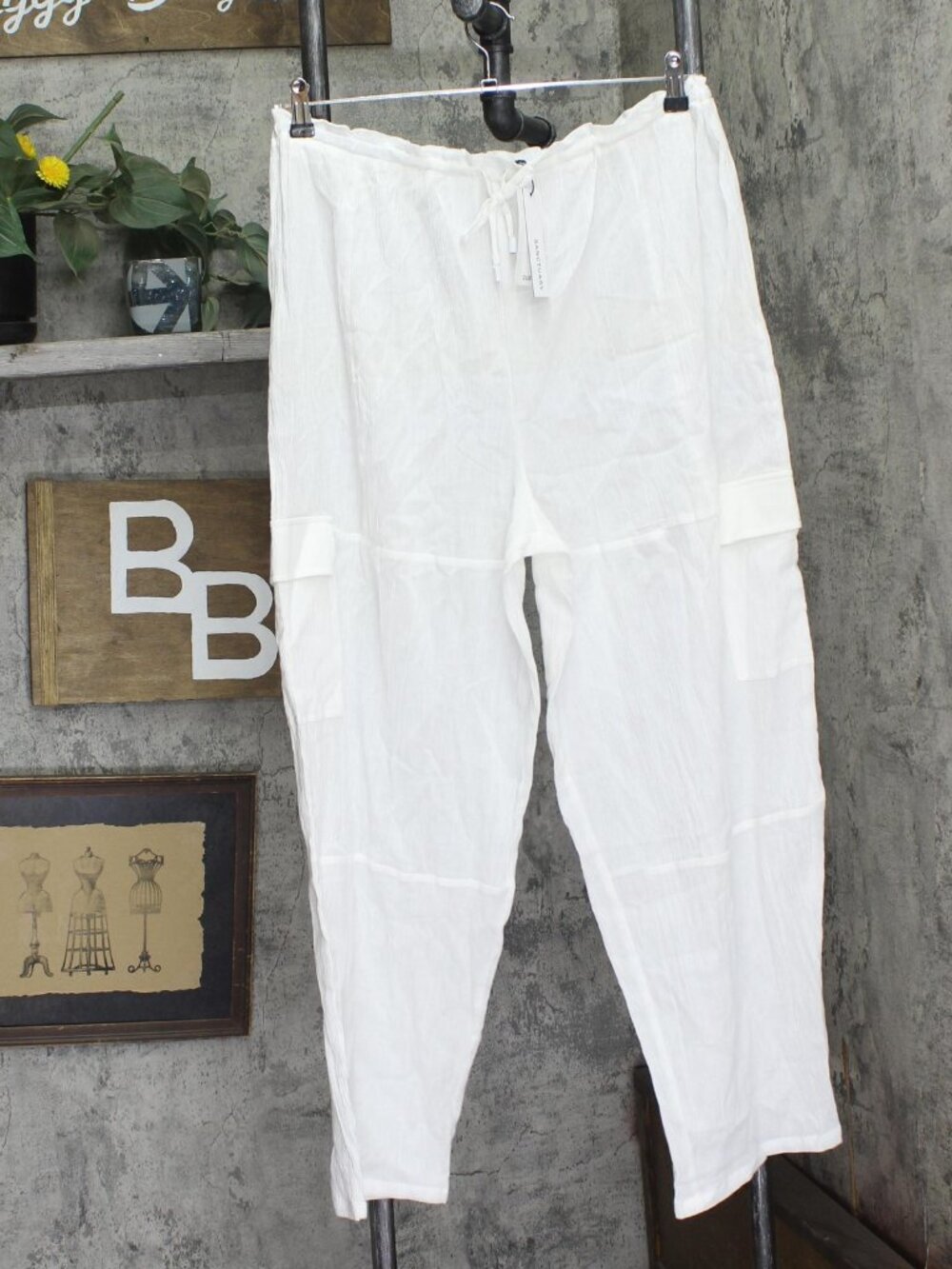 Sanctuary White Coastal Cover Up Crinkle Cargo Pants Sacc25849 L Sz L